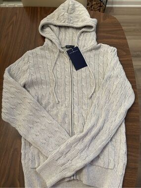Brandy Melville Ayla Light Gray Cable-Knit Hooded Zip up Sweater - NWT